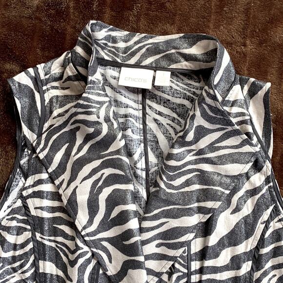 Chico’s 1 (M) Linen Blend Metallic Linen Blend Animal Stripe Vest IMMACULATE - Picture 2 of 9